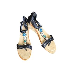 Forever 21 Black and Tan Beaded Sandals